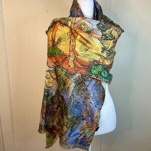 Reversible Silk blend Scarf Shawl Van Gough Fall Scene